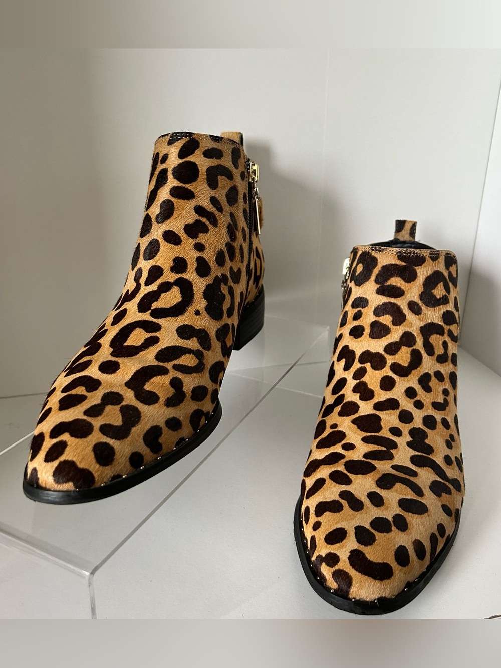 Steven By Steve Madden Leopard Print Ankle Booties in Tan and Dark Brown